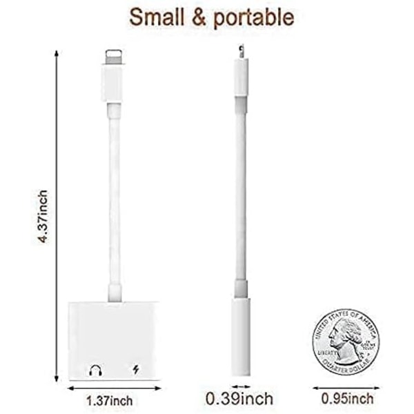 2-pack till 3,5 mm hörlursuttag Adapter för iPhone 2 i 1 laddare och Aux Audio Splitter Adapter Kompatibel med iPhone