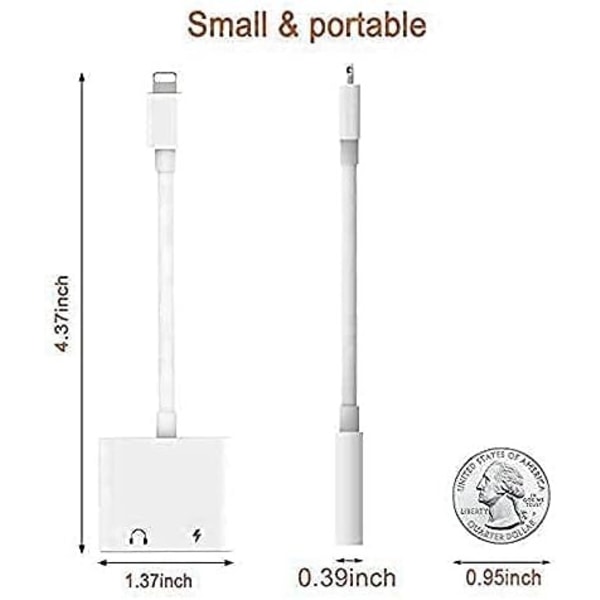 2 pakke til 3,5 mm hovedtelefonstikadapter til iPhone 2 i 1 oplader og Aux Audio Splitter Adapter Kompatibel med iPhone