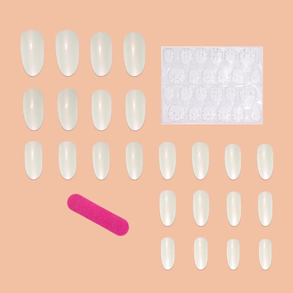 30 Pieces Light White Cat Eye Nails Almond Shaped False Nails