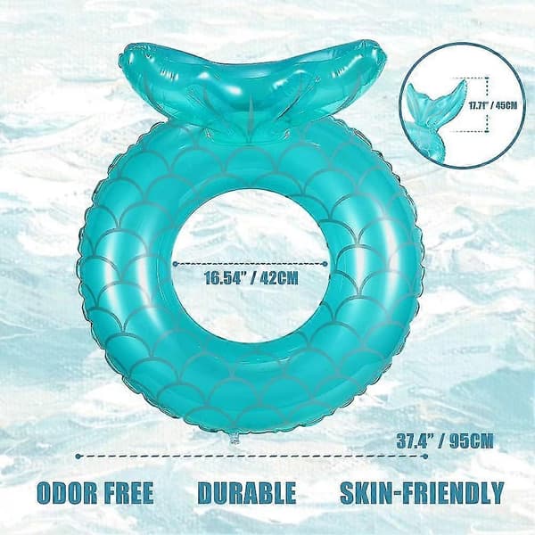 Inflatable buoy, durable round inflatable with handle air mattress floating inflatable pool float pool float adult size ring (fishtail sea blue)