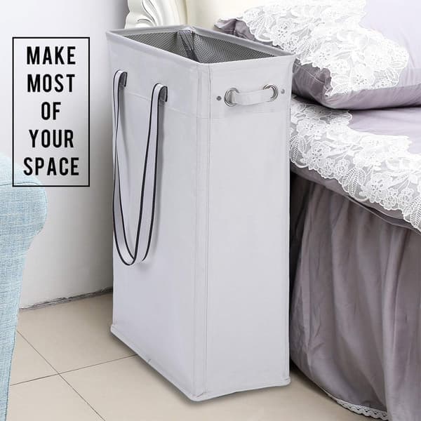 Fabric Laundry Basket, 60 cm Practical Hanging Laundry Hamper Tall and Slim Waterproof Bag with Breathable Mesh Lid, Grey