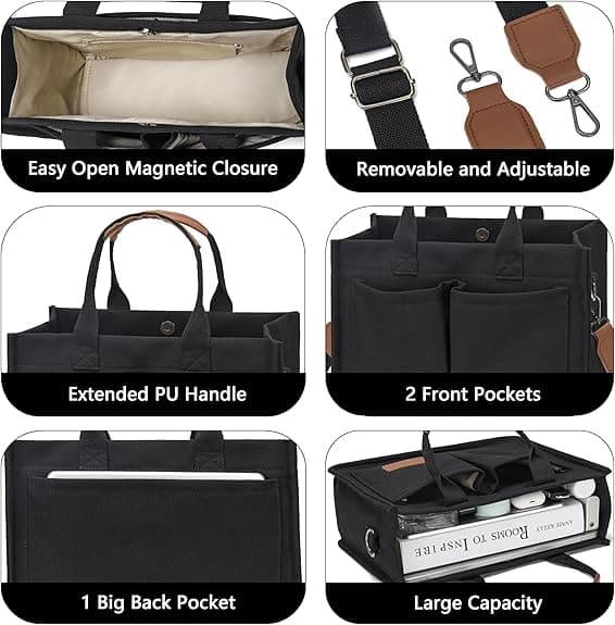 Stor Canvas Tote Väska för Kvinnor med Små Plånböcker, Crossbody Väskor för Laptop, Vardagsväska, Arbetsväskor