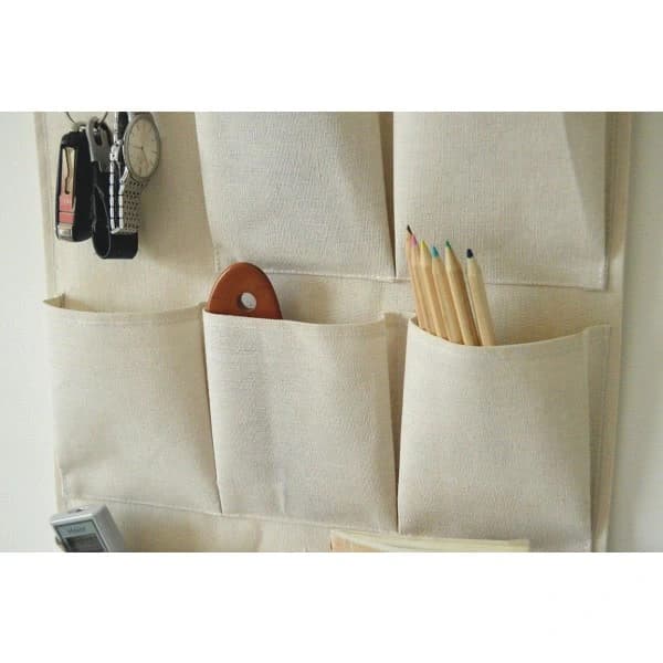 Hanging Storage Bag for Linen/Cotton Wardrobe Door with Hooks (Seven Pockets)