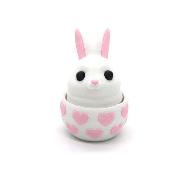 Easter Egg Trend Toy Figure, Stress Relief Button Keychain Accessory, Button Bunny - White Egg with Black Eyes