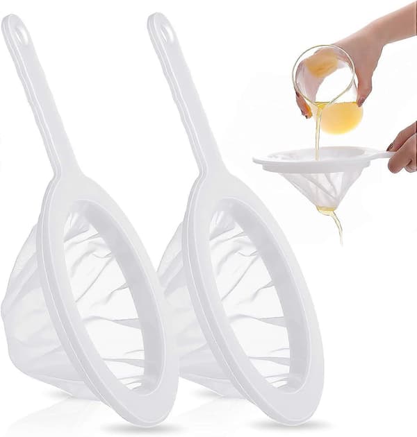 2-pack Fine Mesh Strainers, Small Kitchen Sieves Ultra-Fine Nylon Mesh Strainer Colander-Skimmer with Handle Sifters for Food Tea 200 Mesh