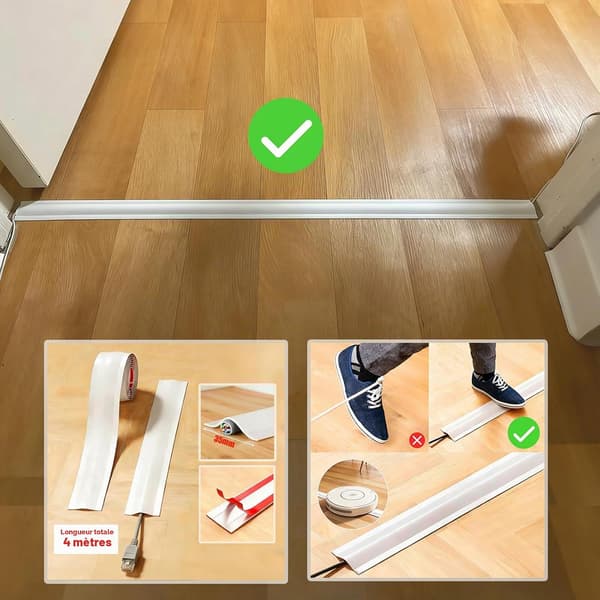 Flexible Cable Protector - 5 m - White - Self-Adhesive - Cable Management - For Walls, Floors, Home, Office, Garage
