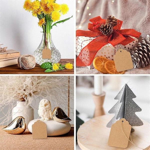 500 st Prislappar med Snöre Brun Kraftpapper Presentpåse Etiketter Märkning, 3,5 x 4,5 cm - Perfekt