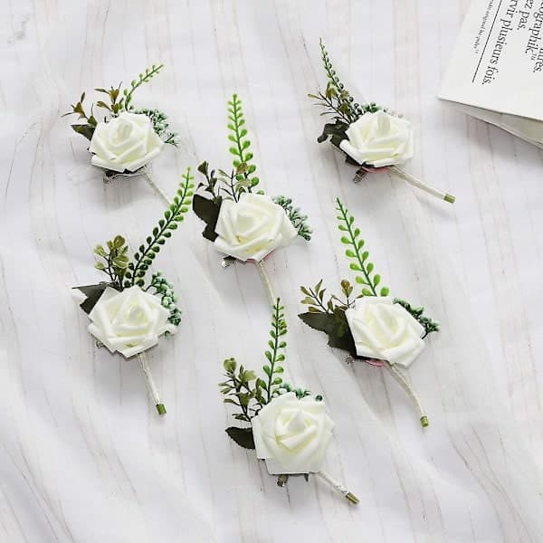 Blomsterskum Corsage Bryllupsblomster til bryllup (hvid, 6-pak)