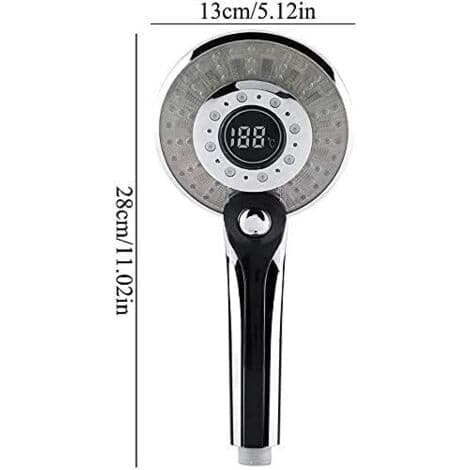 LED Shower Head - Digital Temperature Display - 3 Spray Patterns - ABS and Stainless Steel Construction - Corrosion Resistant