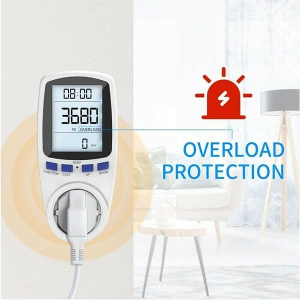 Effektmåler Wattmeter Plugg, Elektrisk Energimåler Plugg med 7 Moduser, Energimåler med Display