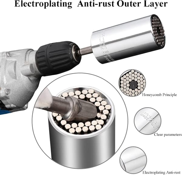 3/8 inch Socket Wrench and Universal Socket Tool Set (7-19MM), Super Socket Drill Adapter for Impact Drill, Ratchet Handle,