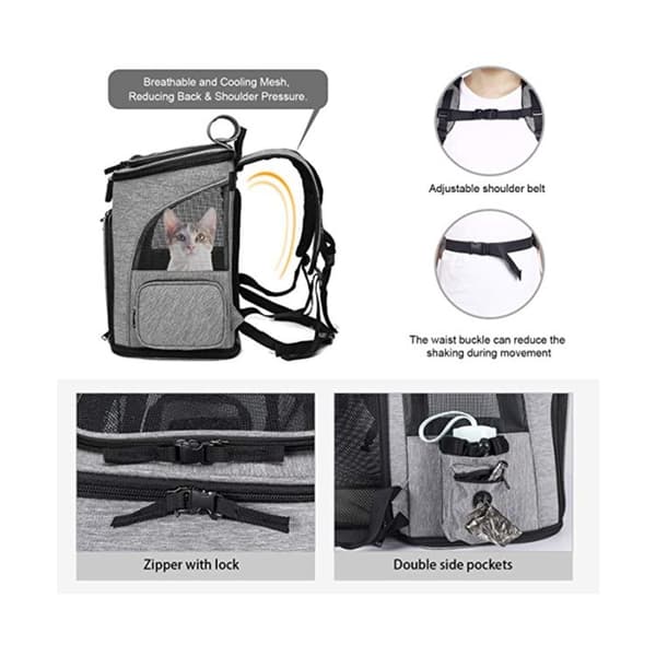 Cat Carrier Backpack, Foldable Pet Carrier Backpack, Dog Backpack with Ventilated Design and Internal Safety Leash