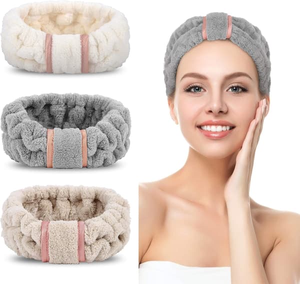 (hvit, grå, khaki) 4-pakning Mikrofiber Spa-hårbånd for hudpleie