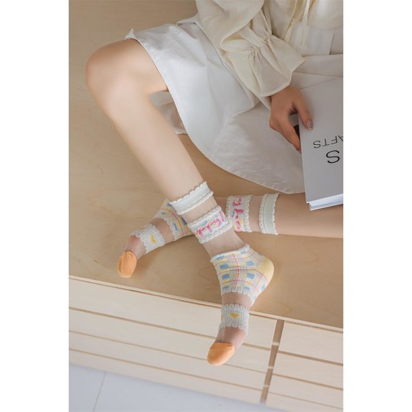 6 Par Kvinders Strømper, Bomuld Let Strømper, Ruffle Lace Strømper til og Kvinders Candy Lace Sheer og Bomuld Strømper