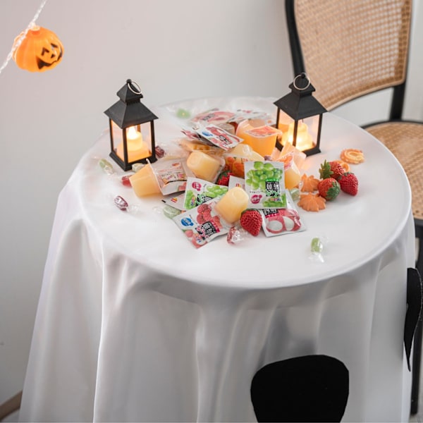 Halloween Spöke Läskig Duk för Runda Bord 59 x 118 Tum Söt Dekorativ Bordduk Tvättad Bordsskydd