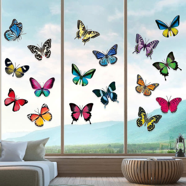 20 stk Butterfly Window Clings i stor størrelse Antikollisjonsvindu Clings Dekaler for å forhindre fugleangrep