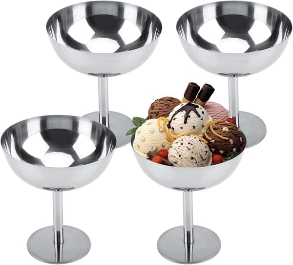 Sæt med 4 glasskåle, 180 ml dessertkopper i rustfrit stål, minimælkeshakekopper, velegnet til is, desserter