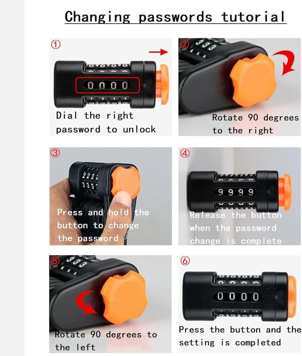 Bicycle Chain Lock with 4-Digit Combination, 8 Hardened Metal Links, Foldable Security Lock for Mountain Bikes