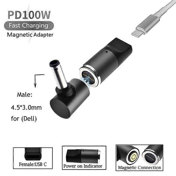 Til Dell D-serien Notebook Magnetisk Ladeadapter 100W Type-C Hun til 4.5mmx3.0mm Han PD