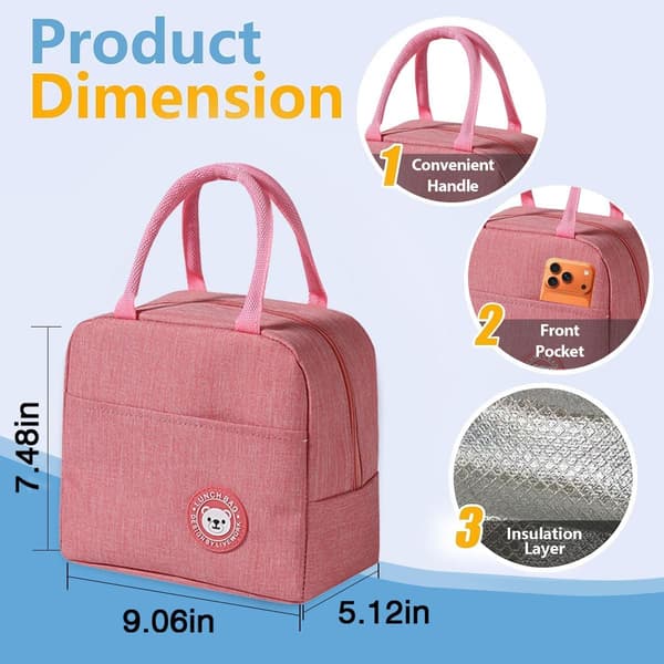 Ny bærbar isolert matboks/kjølebag (rosa) 23*21*13cm rosa pink