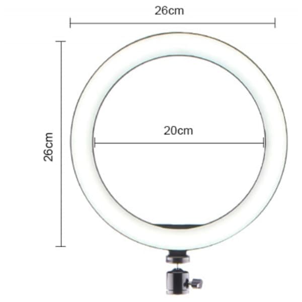 26 cm LED-ringlys sminkringlys for video, studio, sminke, dimbart 3 lysmoduser, lett å bære og installere