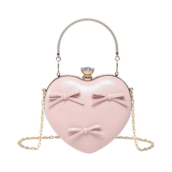 Exquisite Heart-shaped Evening Bag PU Handbag Bow Shoulder Bag Suitable for All Occasions Ample Space PP P P