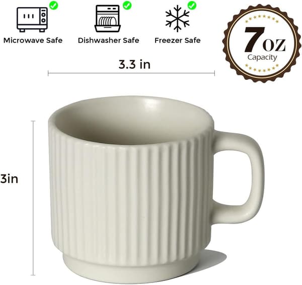 Stackable Coffee Cups Set of 4, 7 OZ Espresso Ceramic Mugs for Latte Cappuccino Cocoa with Handle, Colorful
