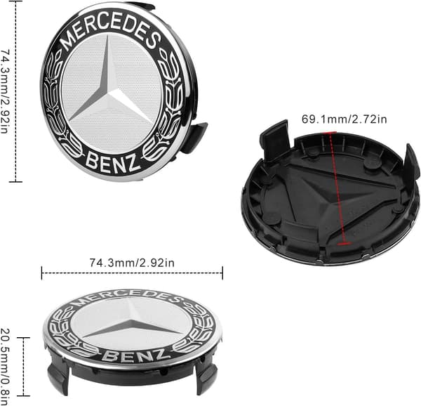 Navan suojukset, 4 kappaletta Navan suojukset 75mm Autotarvikkeet Benz logolla, w