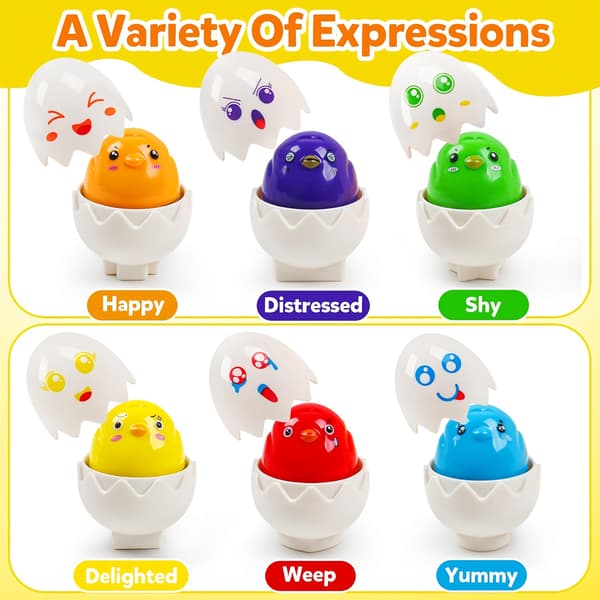 Baby Toy Egg Matching Game - 6-pack, Shape and Color Recognition, Press-Activated Fun CHICK CHICK