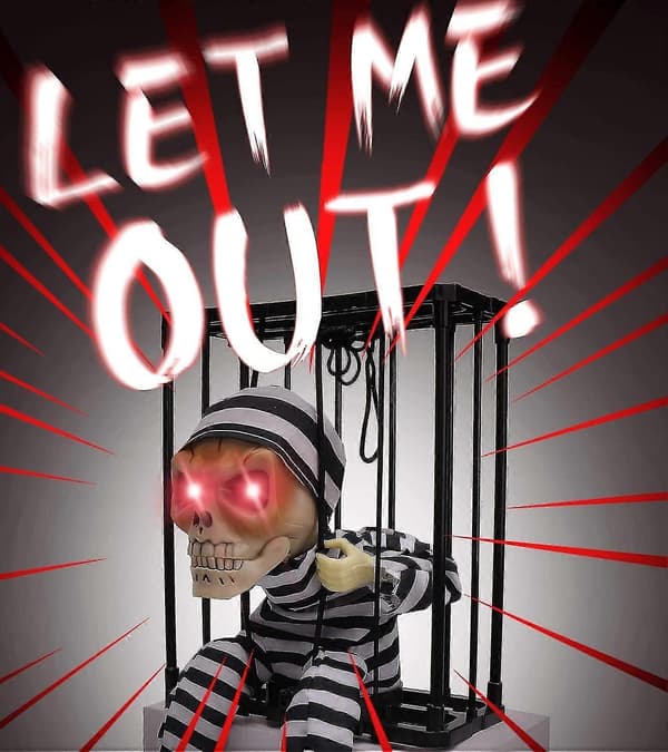 Screaming Animated Halloween Decorations, Motion Sensor Halloween Props, Scary Skull Cage Prisoner Haunted House Decoration