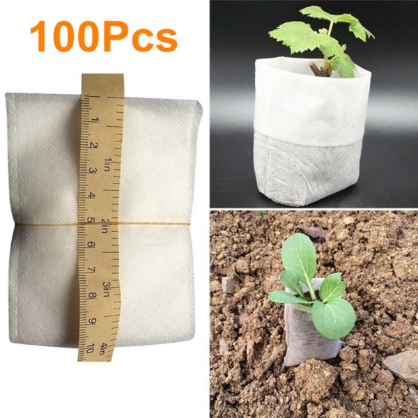 Plantväxthuspåsar i tyg, fröplanteringsväskor för växter, frukt, grönsaker, transplantation, odlingsfickor, 100 st