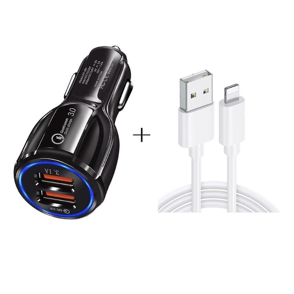 iPhone Hurtig Biloplader, 30W Dobbelt Port USB-C Power Delivery Billader Med 1 Pakke Lynkabel, QC 3.0 Hurtig Opladning Til iPhone/iPad/Airpods