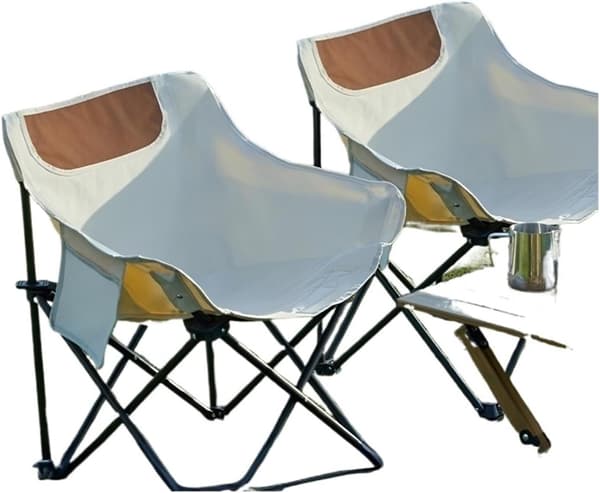 Bærbar foldestol, perfekt til camping, opbevaringstaske inkluderet, cremefarvet