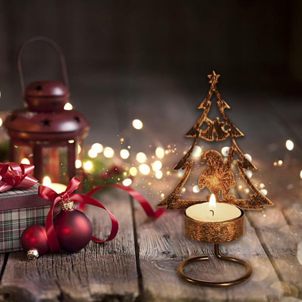 Julgran Ljusstake, Metall Julgran Ljusstake För Jul Hem Fest Bord Mantel Dekorationer Tomte Brons