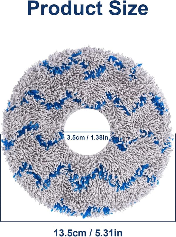 Outer diameter 13.5 cm, inner diameter 3.5 cm, pack of 6 blue replacement cleaning cloths for Ecovacs T20, T20pro, T20max, T20 MAX PLUS