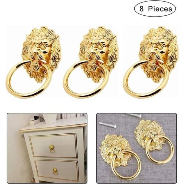 Lion Head Cabinet Handles, 8 Pieces, Antique Bronze Drawer Knobs, Lion Head Cabinet Drawer Rings, with