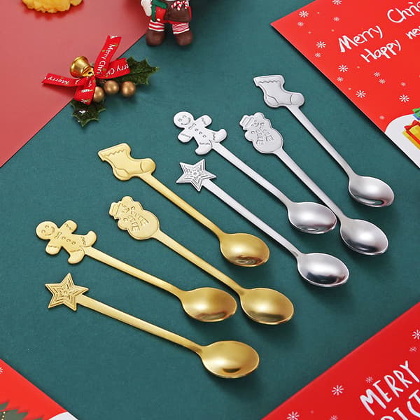 Rostfria skedar set kaffe dessert teskedar jul metall skedar set 4 delar med utsökt presentask silver silver