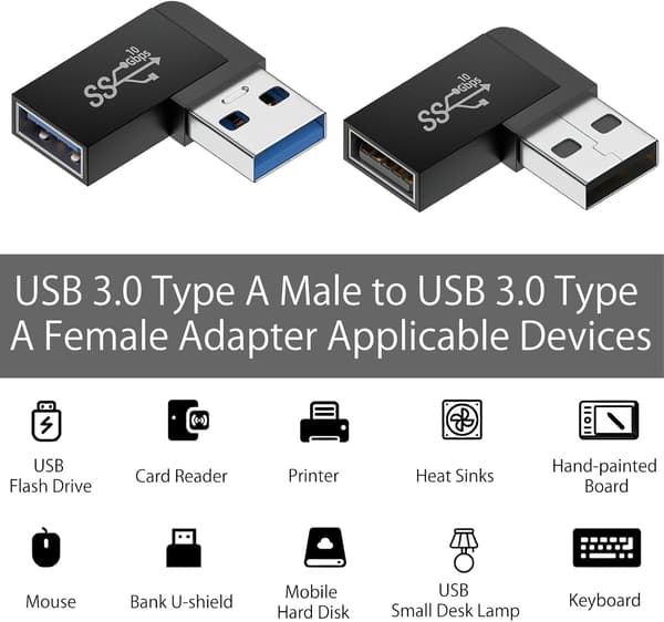 wxsp 2 kappaletta USB 3.0 90 asteen sovitin - Vasen ja oikea - A-uros-naaras