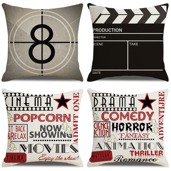 Kuddfodral, Set med 4 - 45 x 45 cm Bomull och Linne Tryckt Retro M