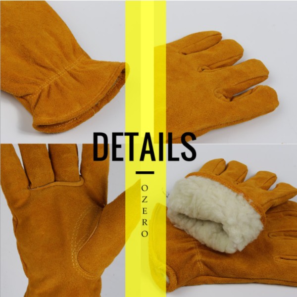 Varma handskar, Vinterhandskar, Kallbeständiga handskar av kohud, Arbetshandskar för utomhusbruk, Förtjockade lågtemperaturbeständiga handskar, Skidhandskar, Brun L