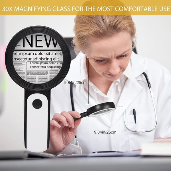Magnifying Glass with Light, 30x Handheld Large Magnifier