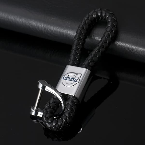 Volvo Braided Leather Keychain (Black, One Size)