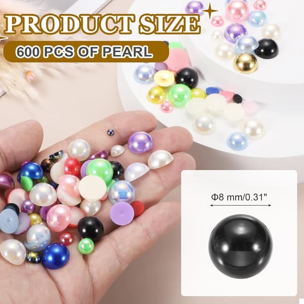 600 stk. halve perler til håndværk 600 stk. sorte sorte 8 mm Black