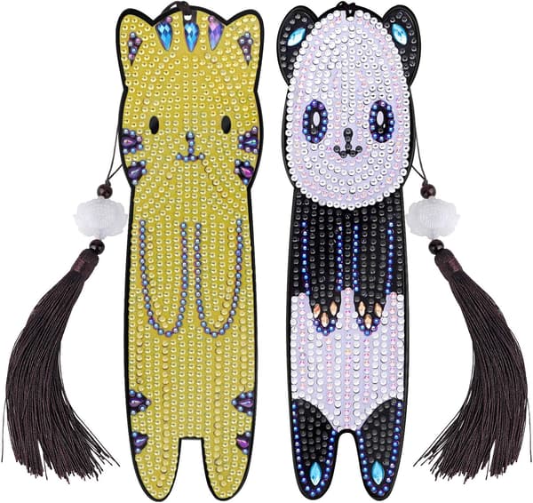 2-pack Diamantbroderade Bokmärkesset med Läderhängare (Pand