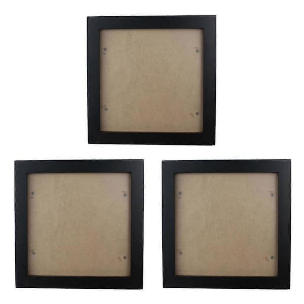 3x Square Thick Pine Wood Photo Frame Wall Photo Frame (Black, 6 inch)