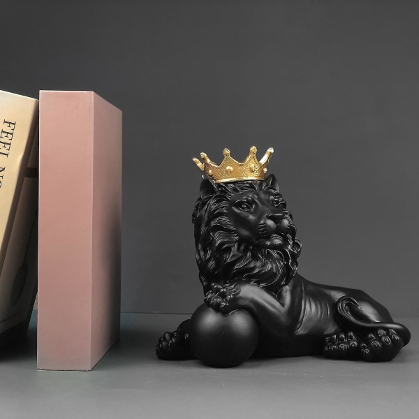 Modern Resin Crafts Lion Catching Ball Statue,lucky Crown (sit-black)