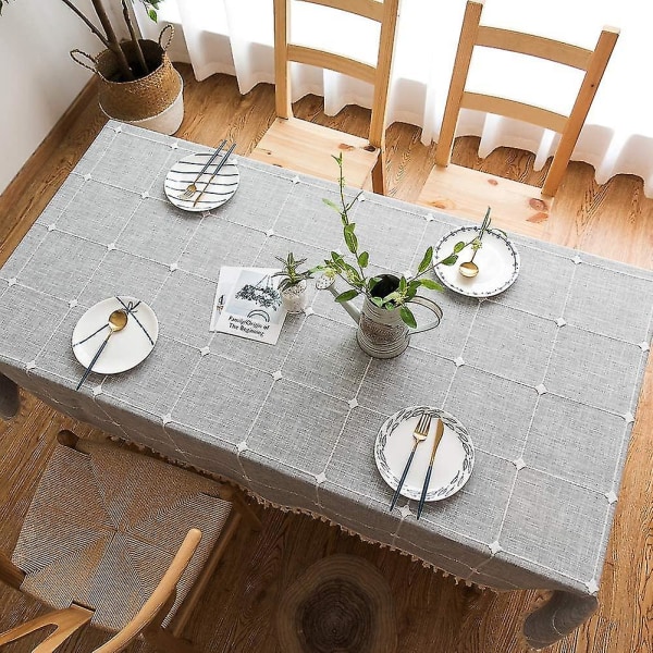 Bomuld og Linned Firkantet Gitter Tassel Dug Restaurant Dekoration 140x180cm(t-0-g)140CM*180CM 140CM*180CM