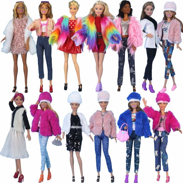 13 delar 30 cm Barbie dockkläder Mode päls vinter O O