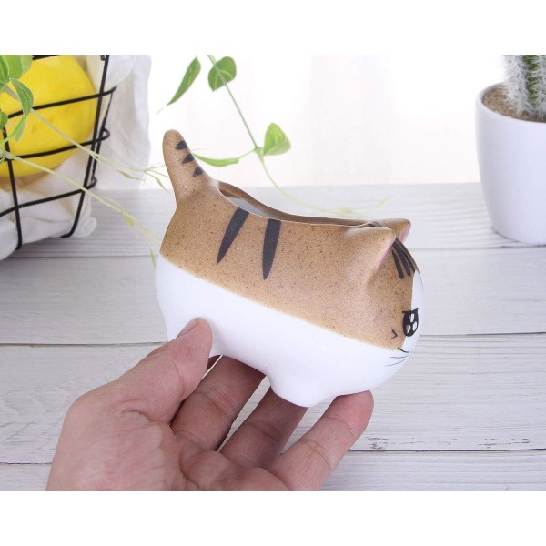 Katt Succulent Kruka, med Dräneringshål, Blomkruka, Handgjorda Keramiska Ornament Kattgåvor för Kattälskare