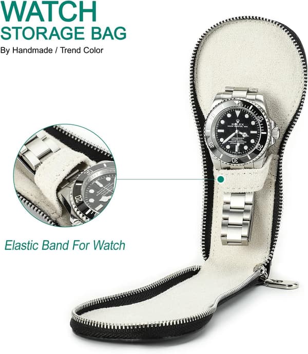 1 x Watch Box (Black), Portable Watch Storage Box, with Zipper Watch Protector Organizer